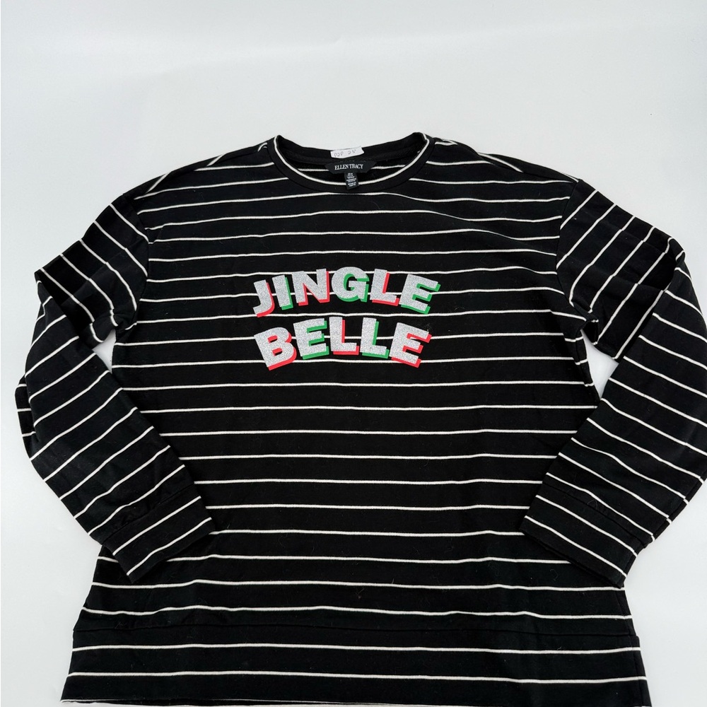 Ellen Tracy Black and White Striped “Jingle Belle” Top